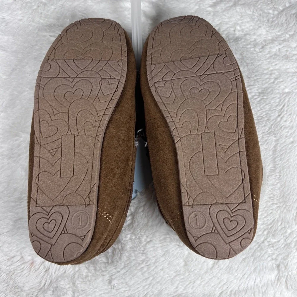 Cat and Jack Kids Brown Moccasin Slippers‎ Fuzzy Lined Bow Size 1 NWT